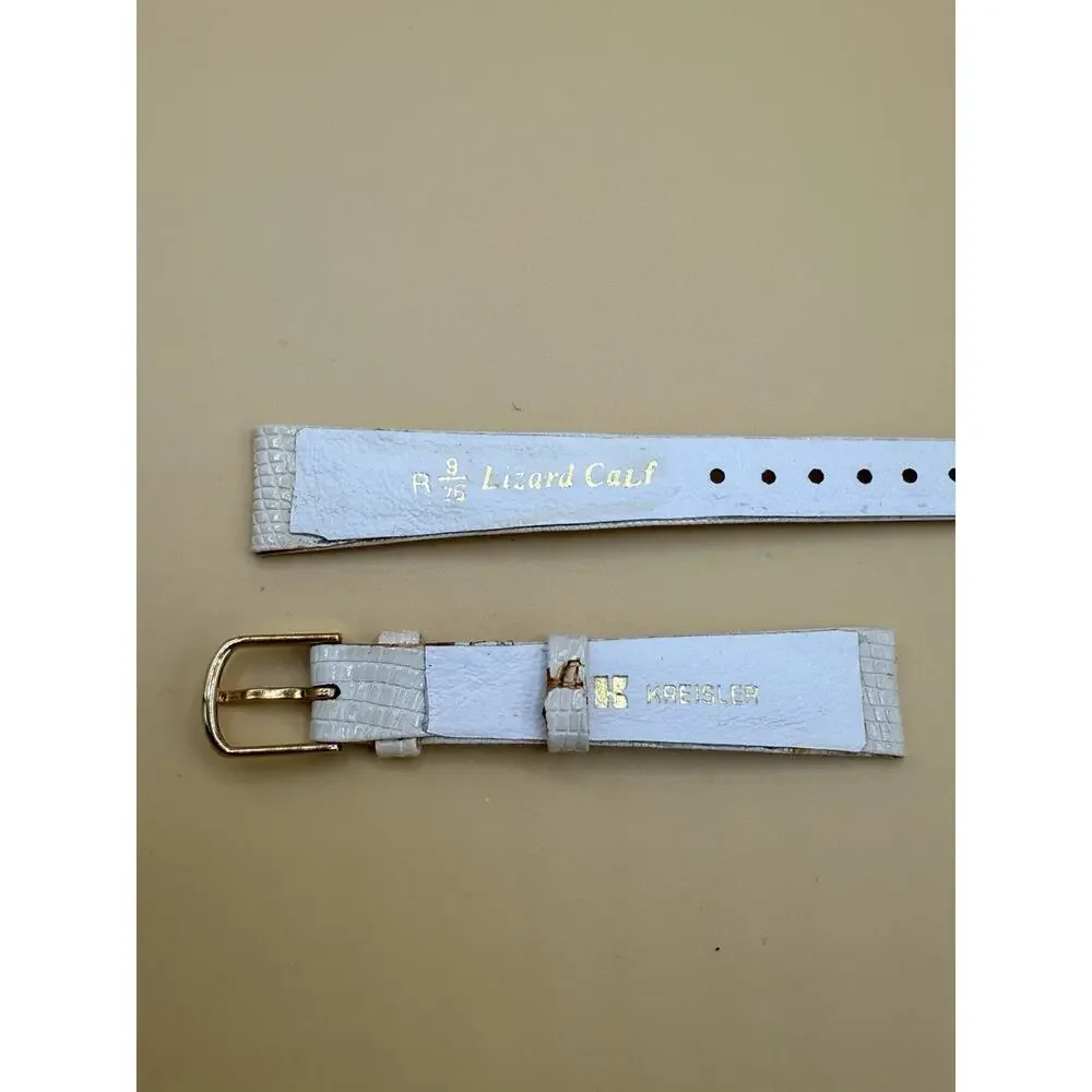14mm KREISLER Genuine Calfskin WHITE NOS Vintage Watch Band & Gold-Tone Buckle